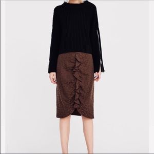 ZARA LEOPARD BROWN RUFFLED PENCIL SKIRT